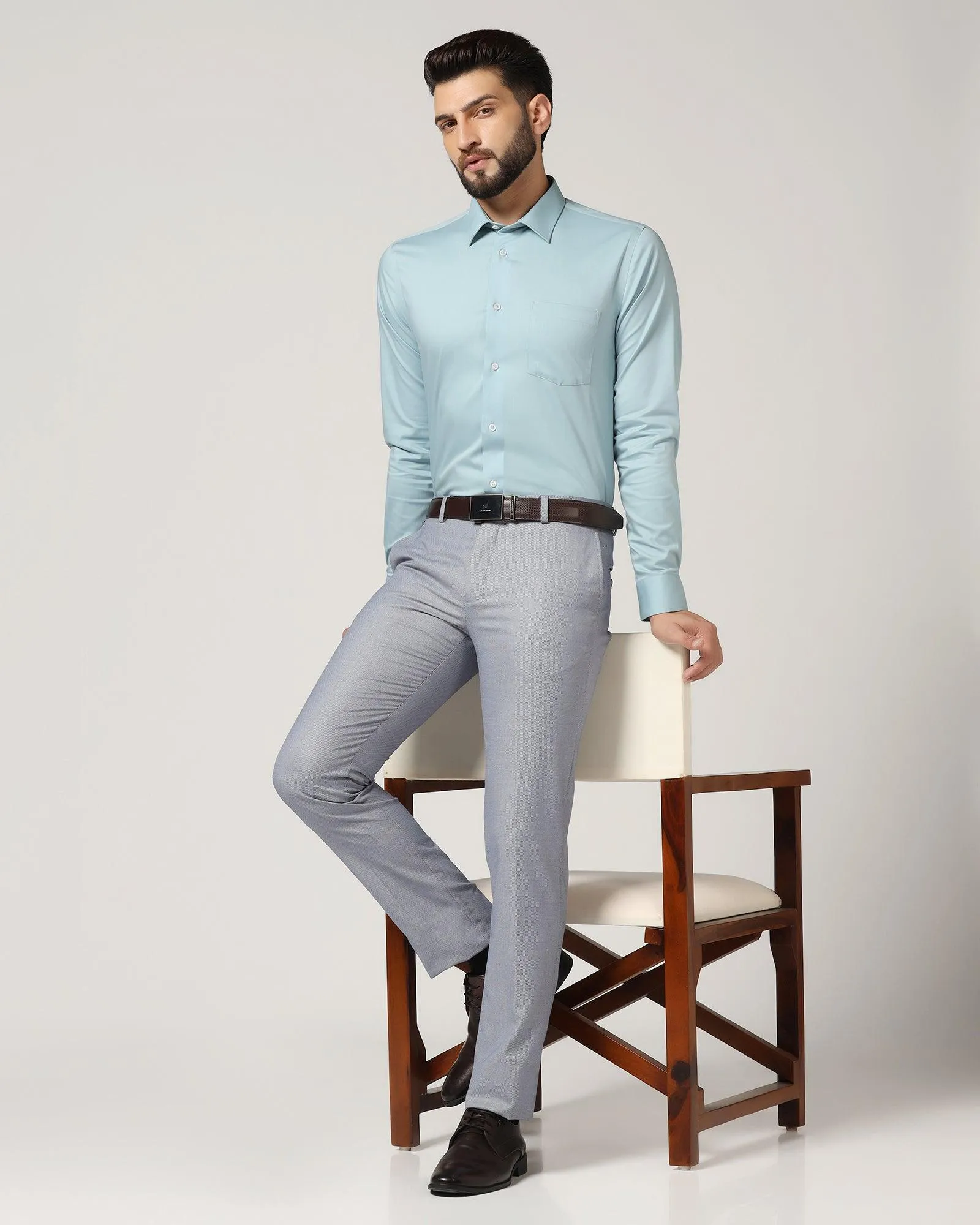 Slim fit B-91 Formal Blue Textured Trouser - Hoop