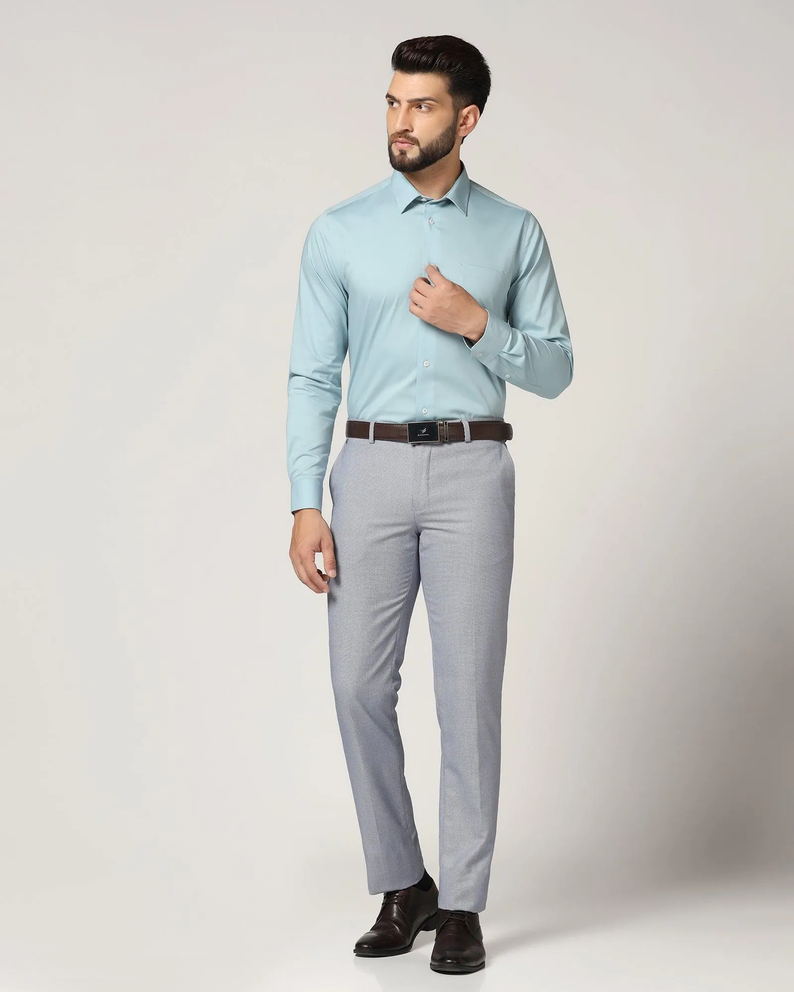 Slim fit B-91 Formal Blue Textured Trouser - Hoop