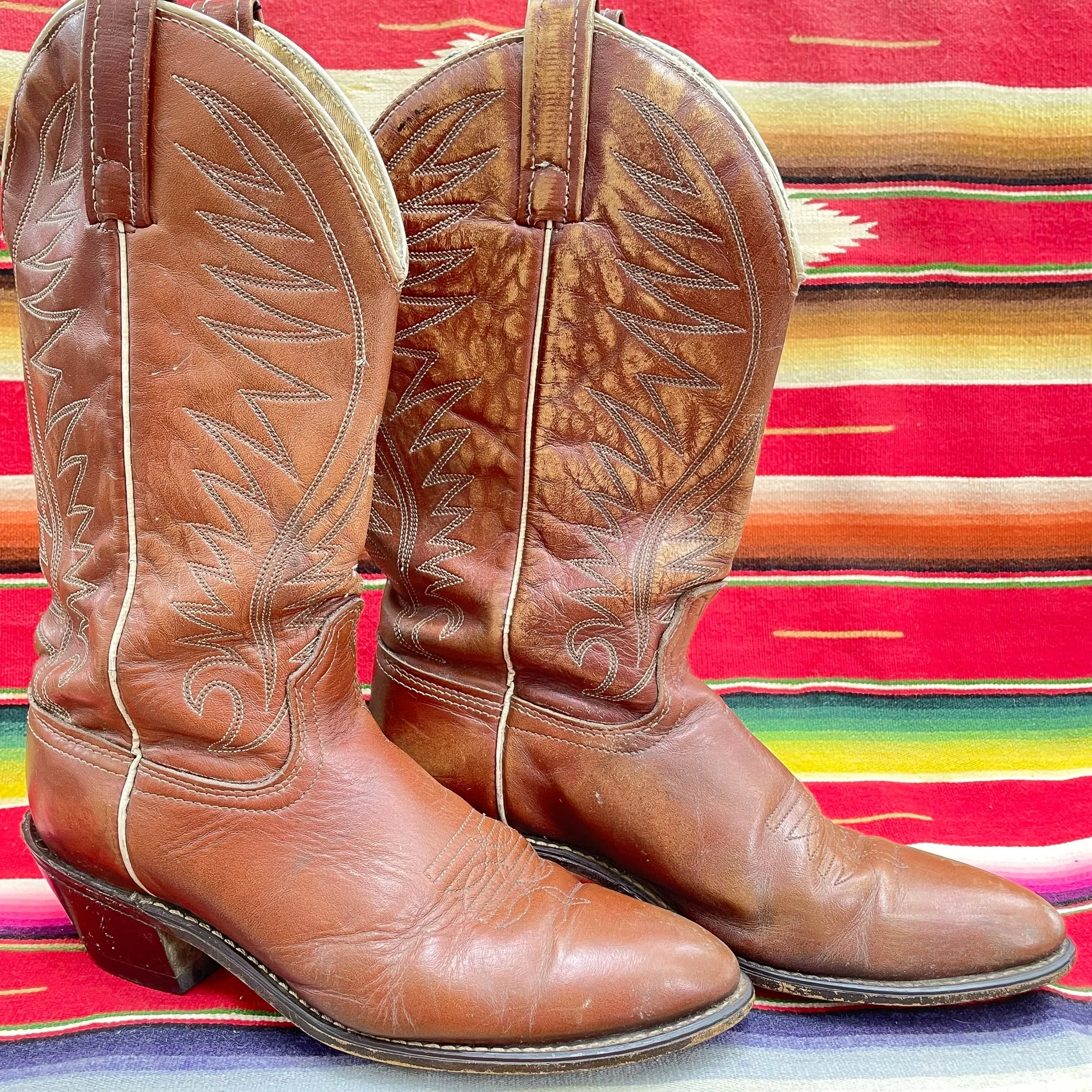 SOLD Vintage Acme Womens Western Boots, Well Worn Brown Cowboy Boots 8C