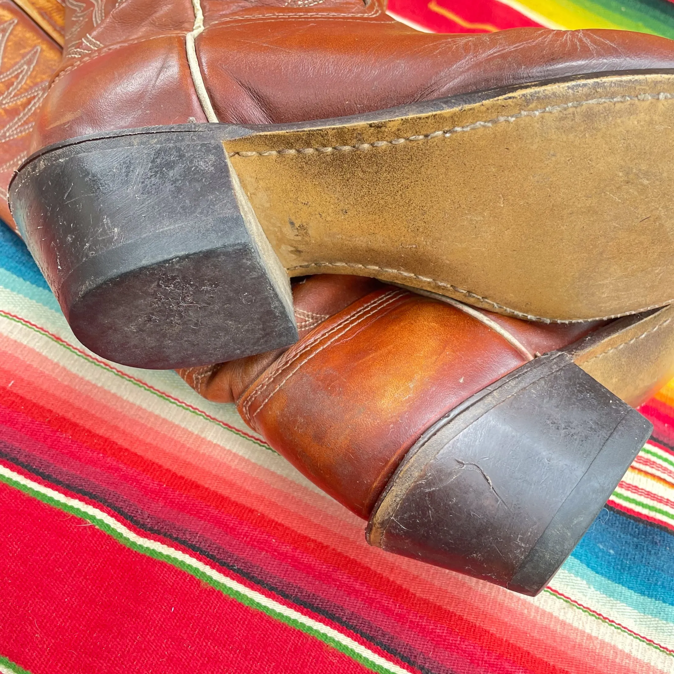 SOLD Vintage Acme Womens Western Boots, Well Worn Brown Cowboy Boots 8C