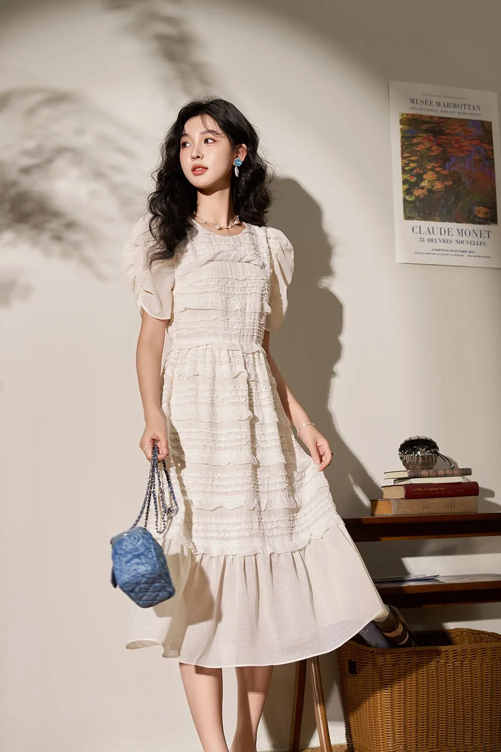 Solid Puff Sleeve Maxi Dress for Women