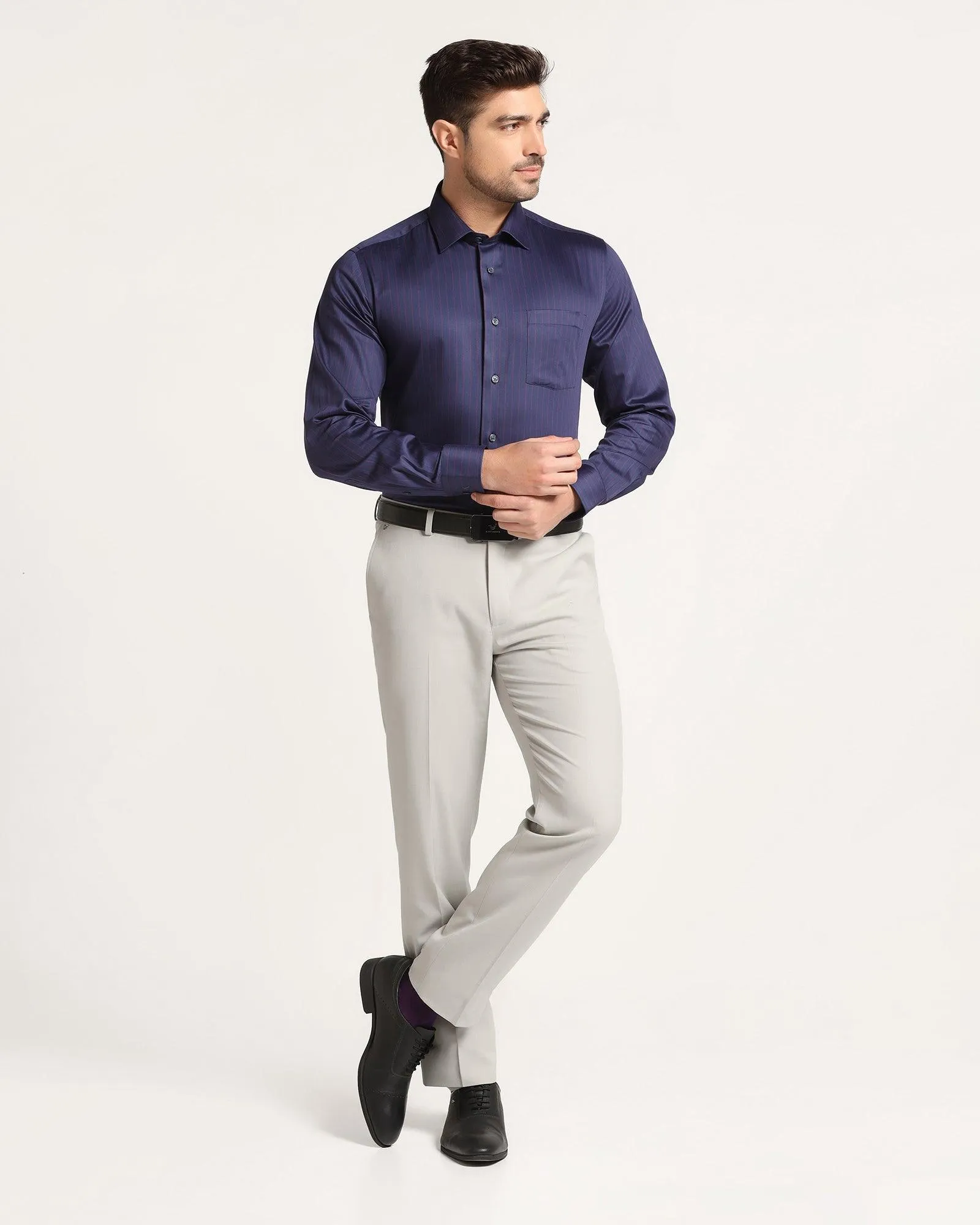 Straight B-90 Formal Grey Solid Trouser - Himalayan