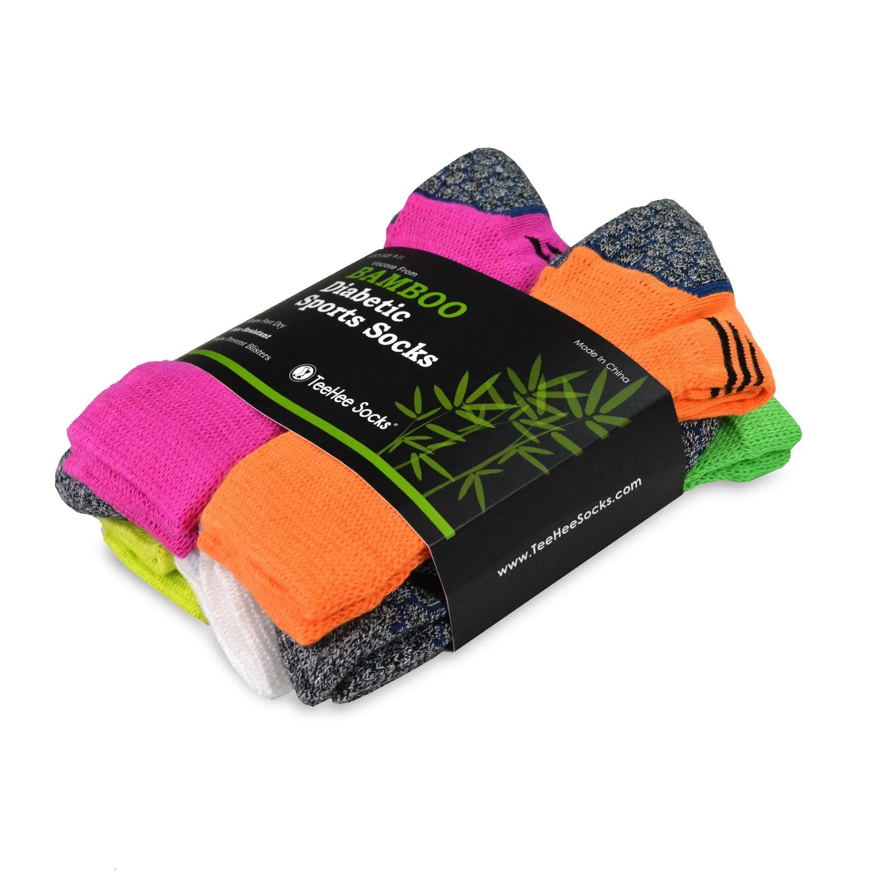 TeeHee Socks Men's Diabetic Bamboo Crew Bright 6-Pack (12029)