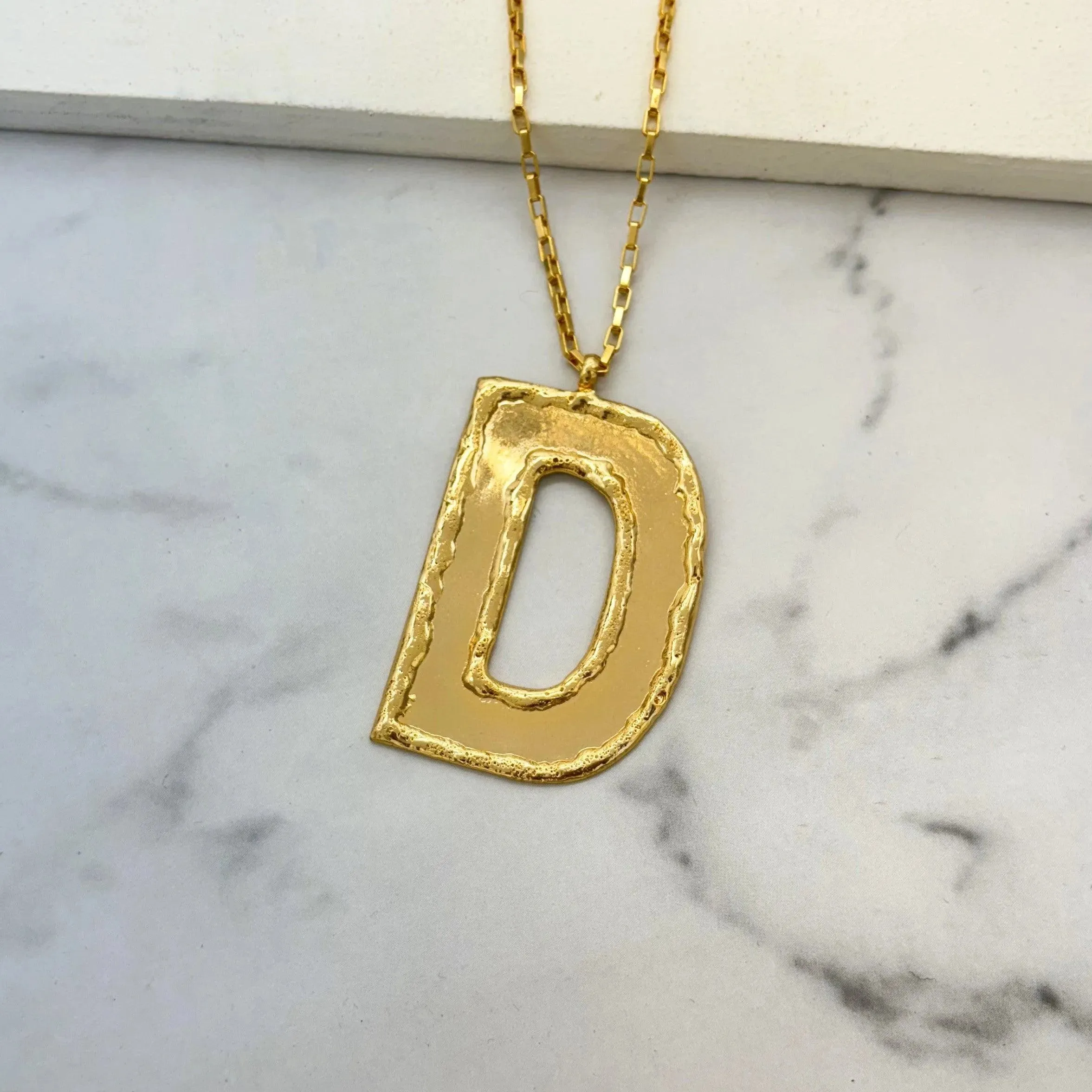 TFC Big Letter D - 24K Gold Plated Long Pendant Necklace