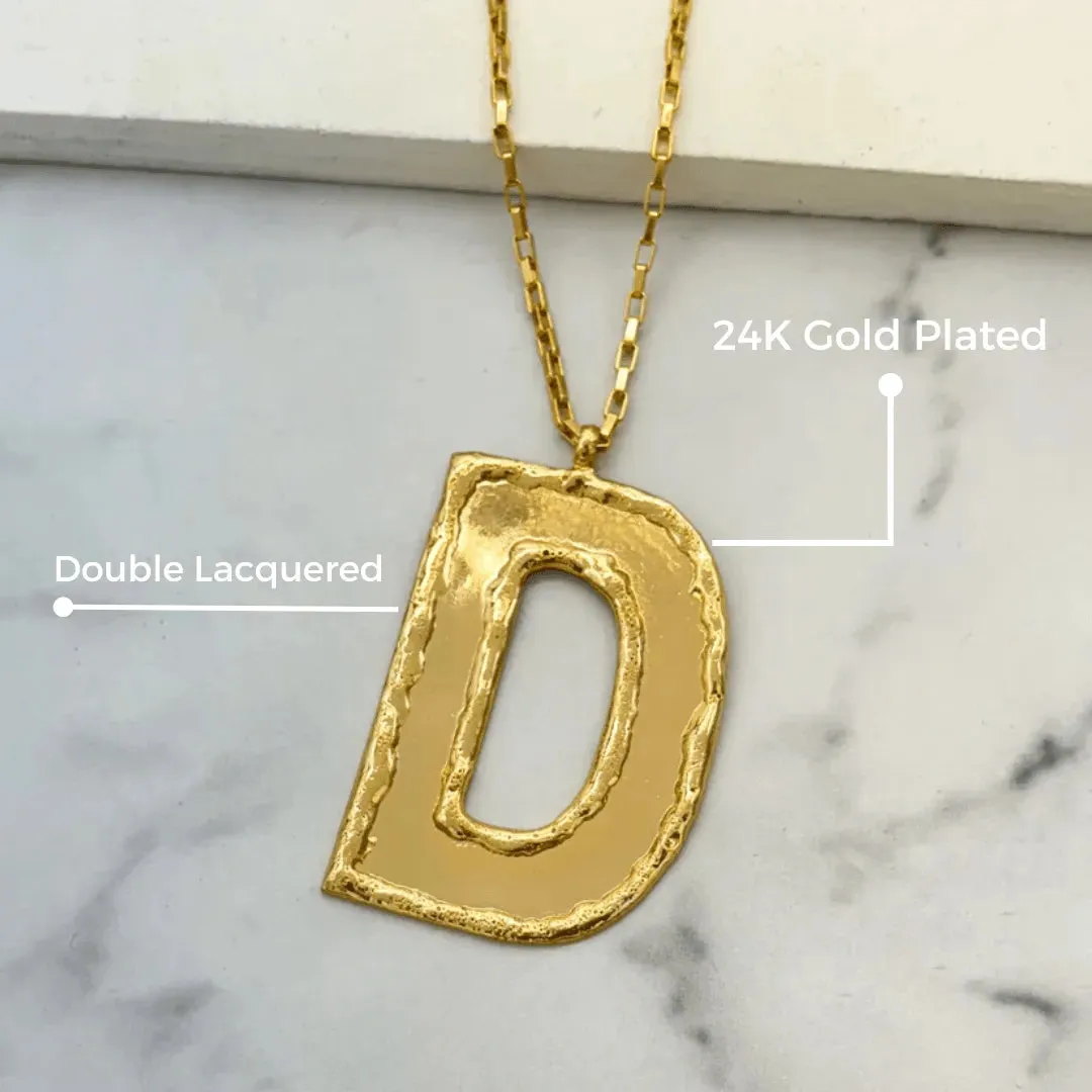 TFC Big Letter D - 24K Gold Plated Long Pendant Necklace