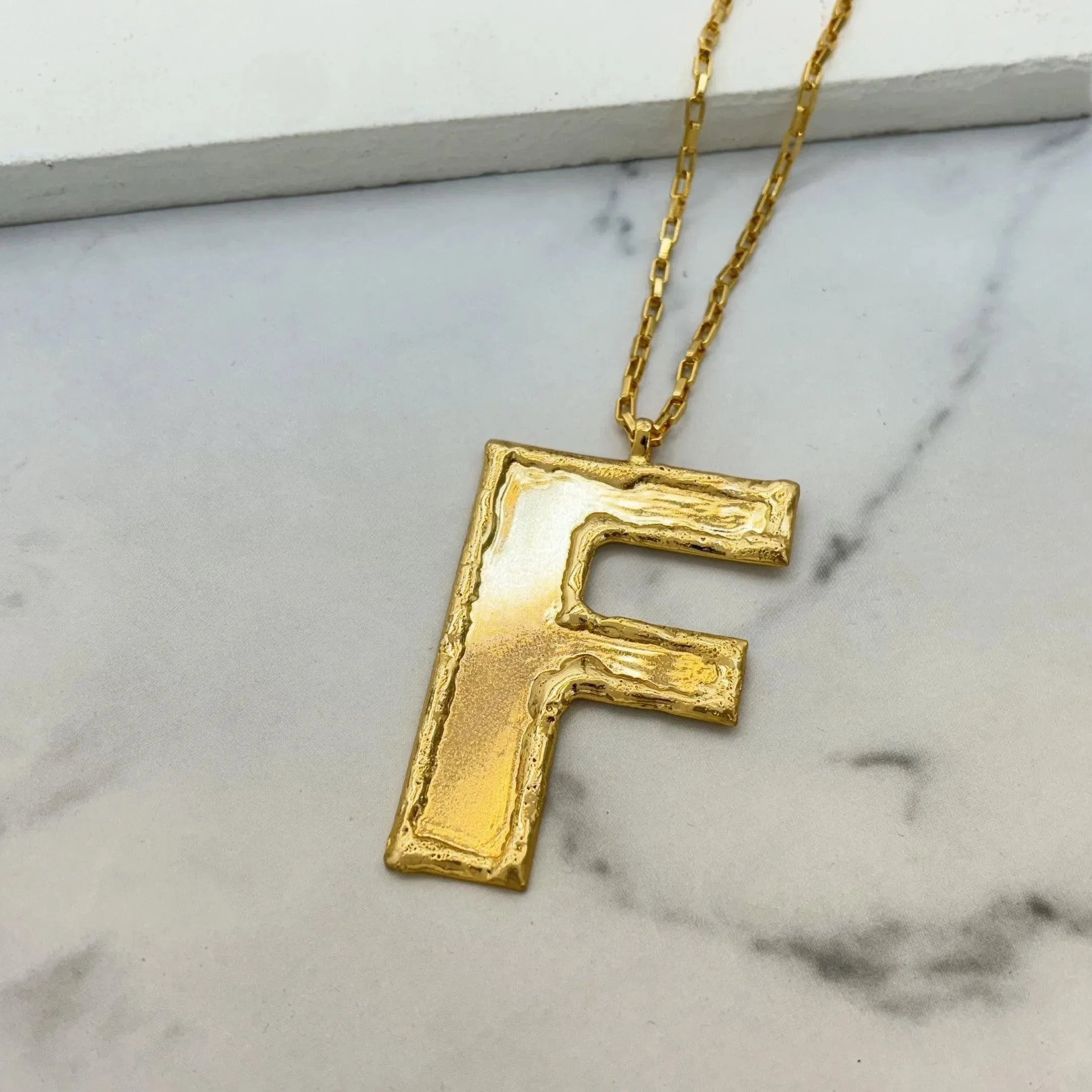 TFC Big Letter F - 24K Gold Plated Long Pendant Necklace