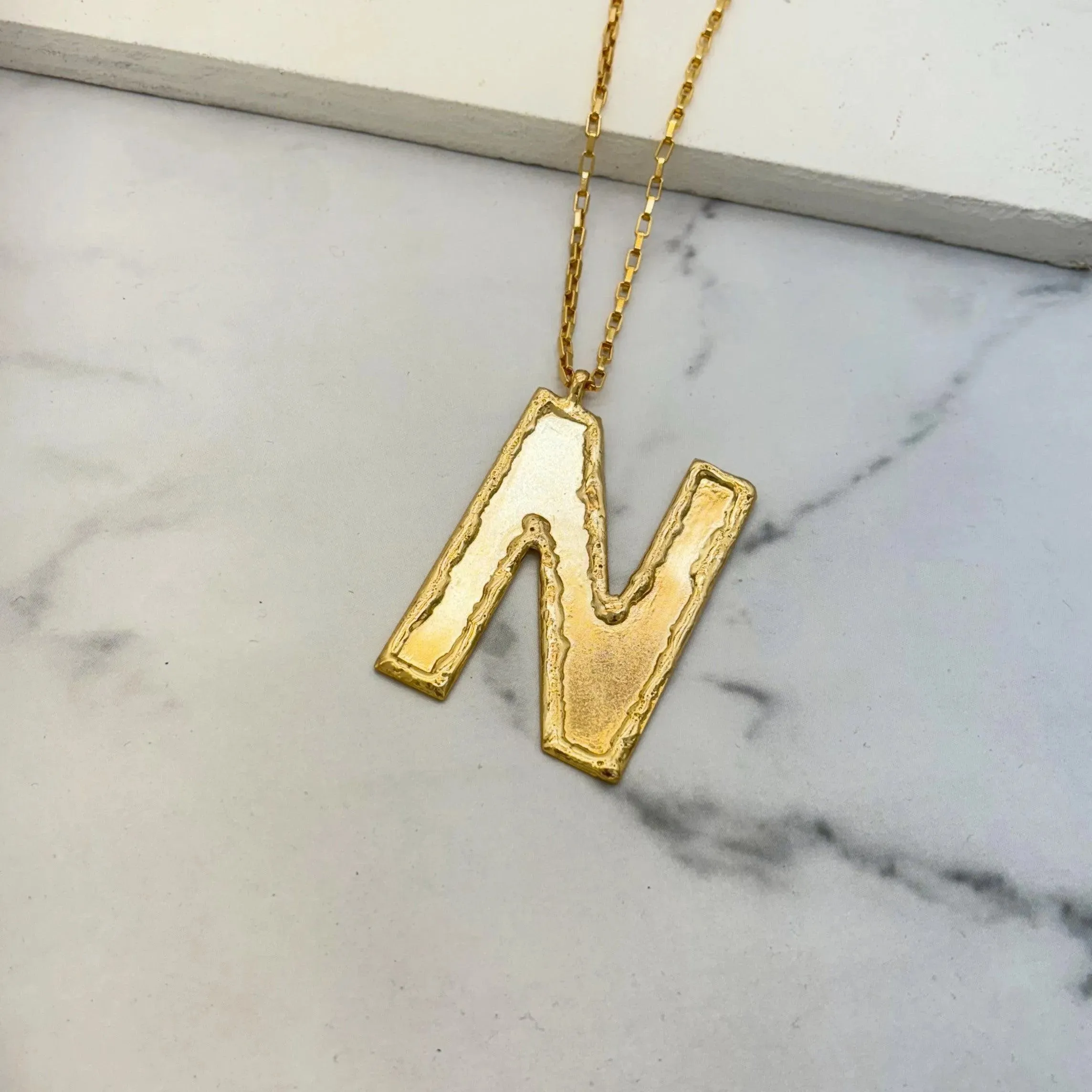 TFC Big Letter N- 24K Gold Plated Long Pendant Necklace