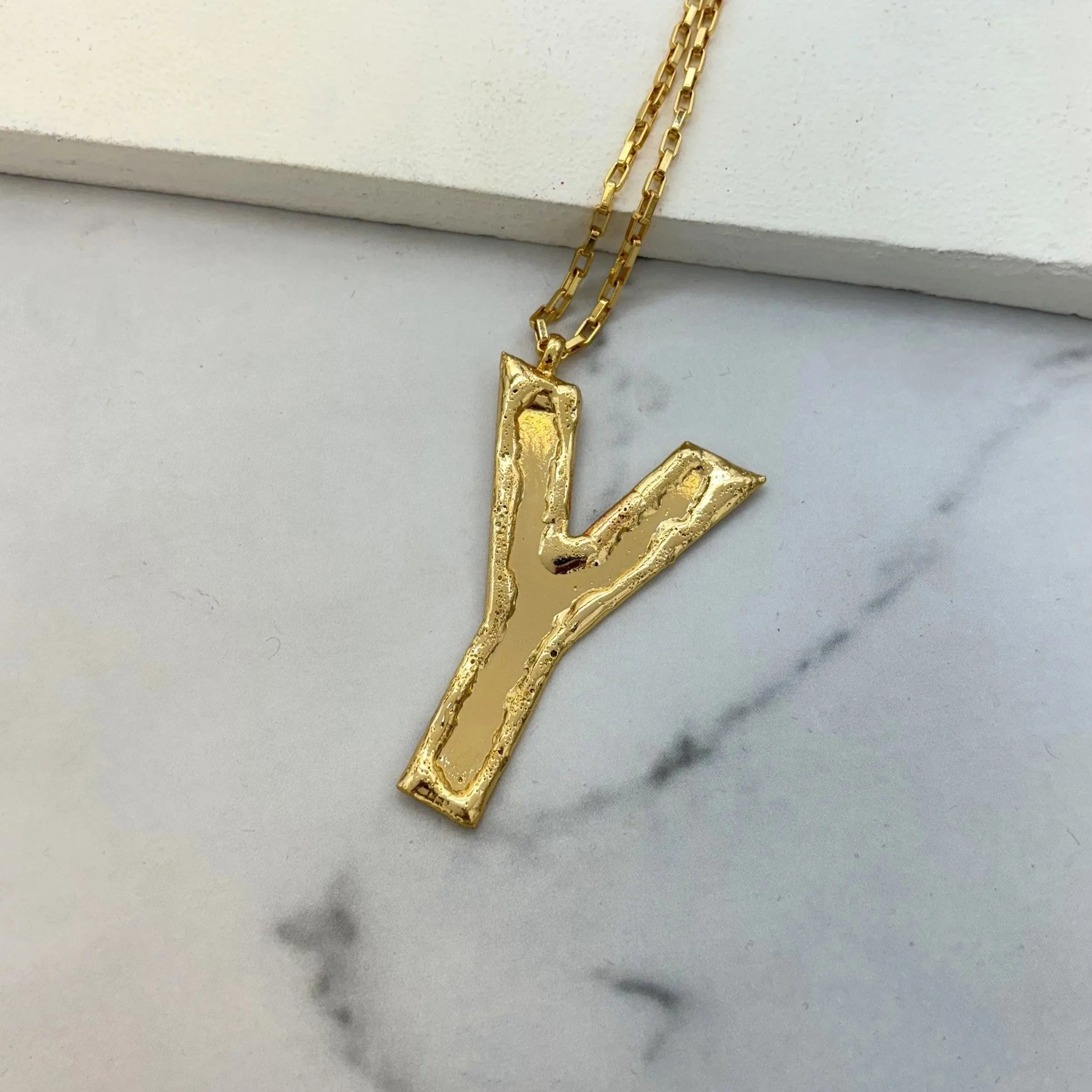 TFC Big Letter Y - 24K Gold Plated Long Pendant Necklace