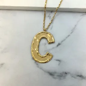 TFC Big Name Letter C - 24K Gold Long Plated Pendant Necklace