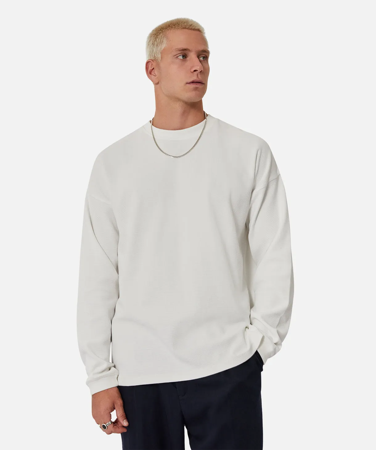 The Eastport Waffle Ls Tee - Chalk