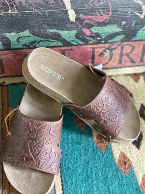 The Tan Wagon Train Embossed Leather Studded Birk Sandal