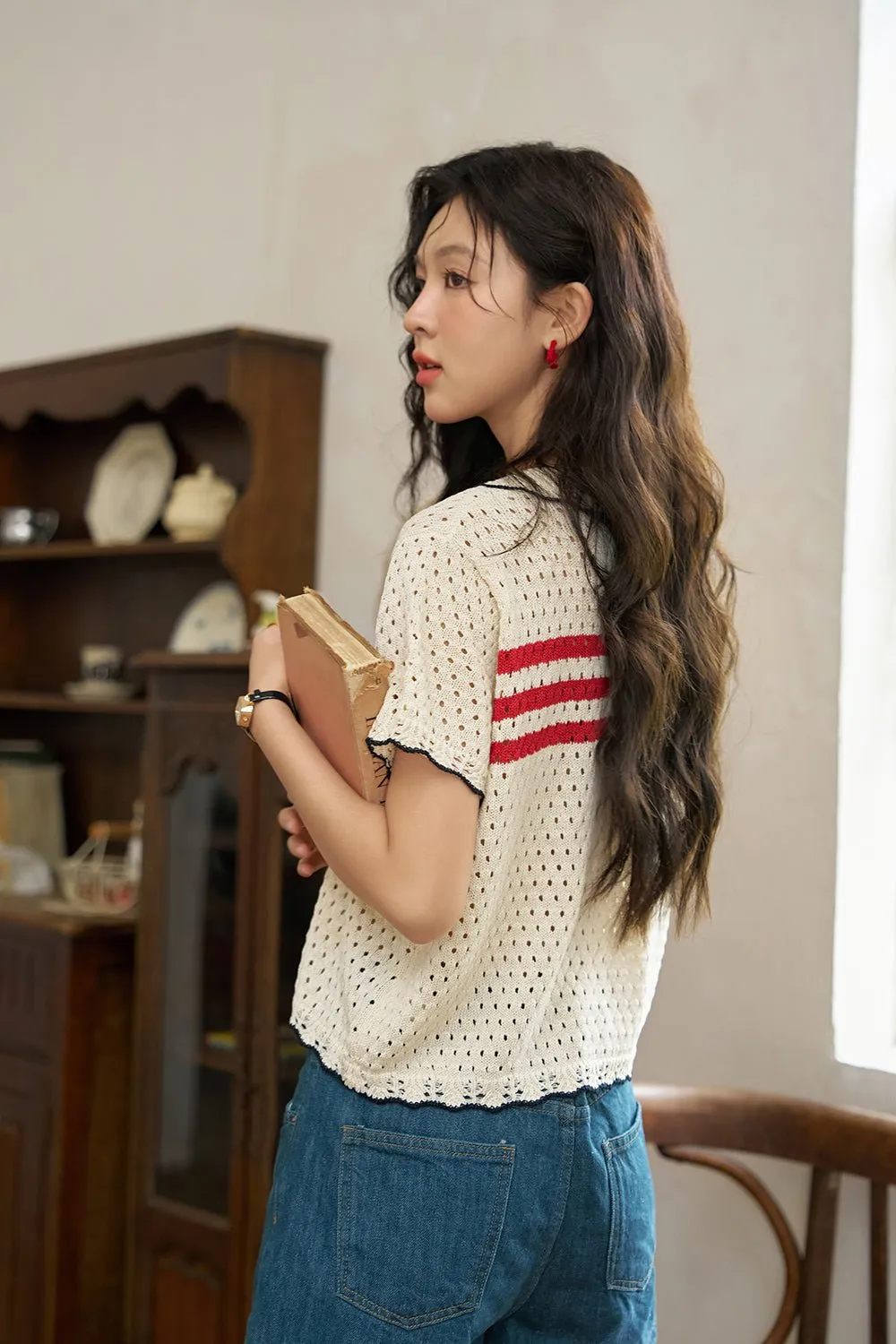 Turn-down Collar Knit Shirt for Women