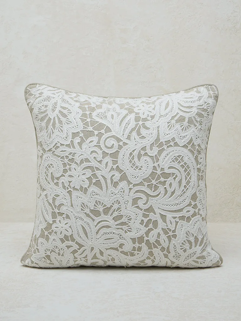 Westside Home Beige Lace Detailed Cushion Cover