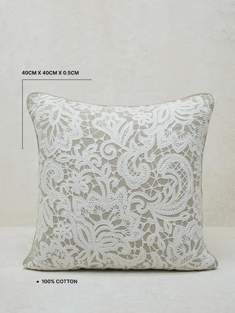 Westside Home Beige Lace Detailed Cushion Cover