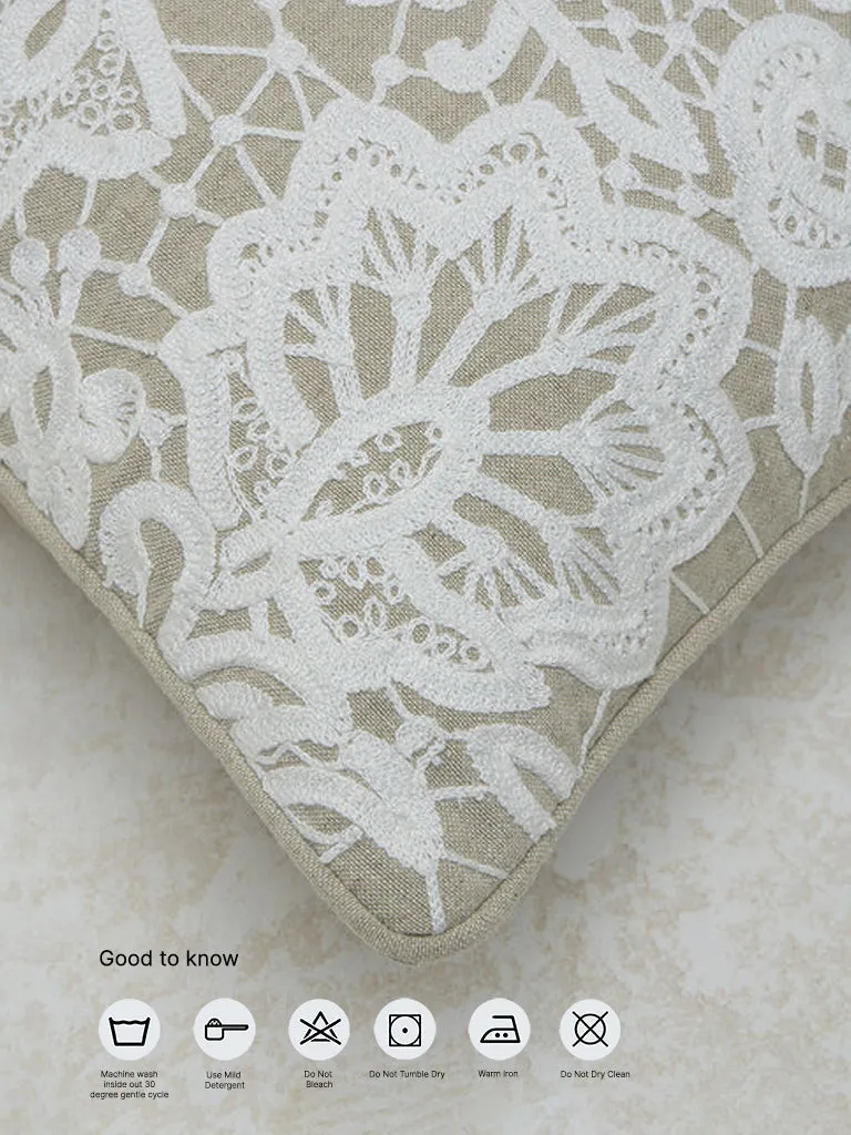 Westside Home Beige Lace Detailed Cushion Cover