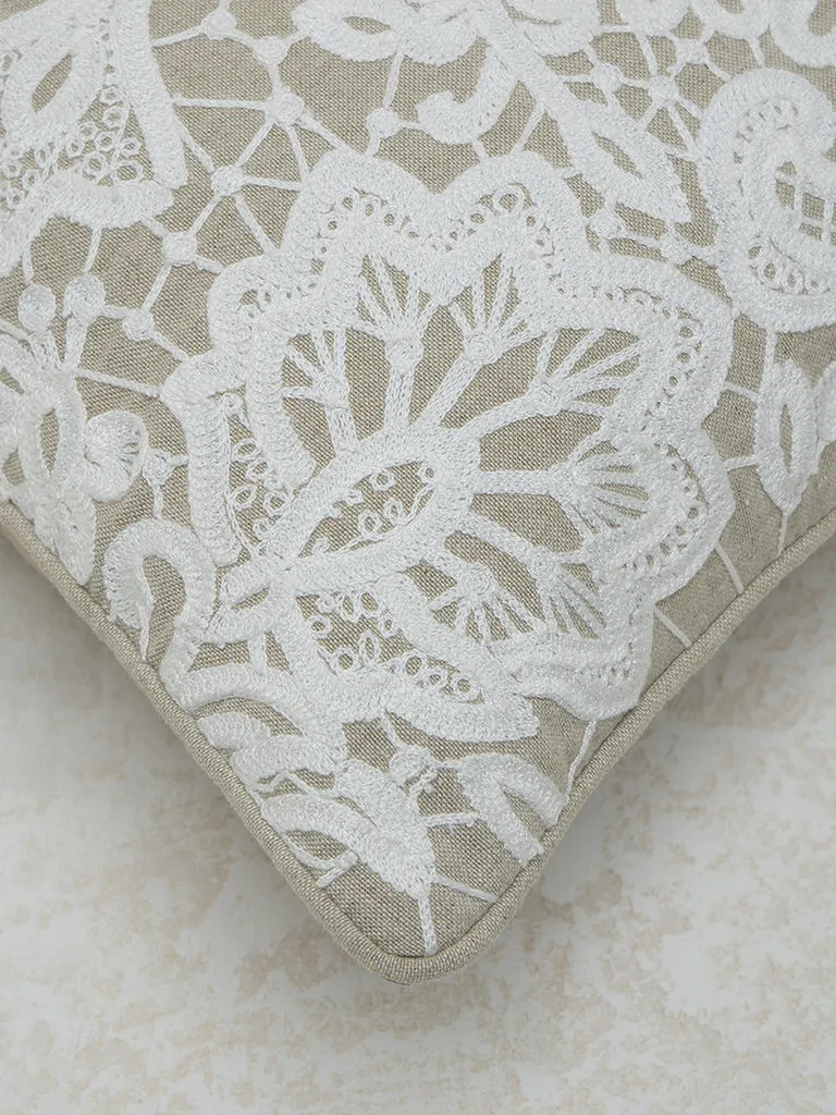 Westside Home Beige Lace Detailed Cushion Cover