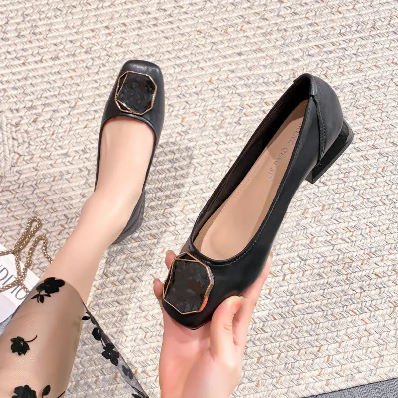 Women Fashion Casual Low Chunky Heel Pumps