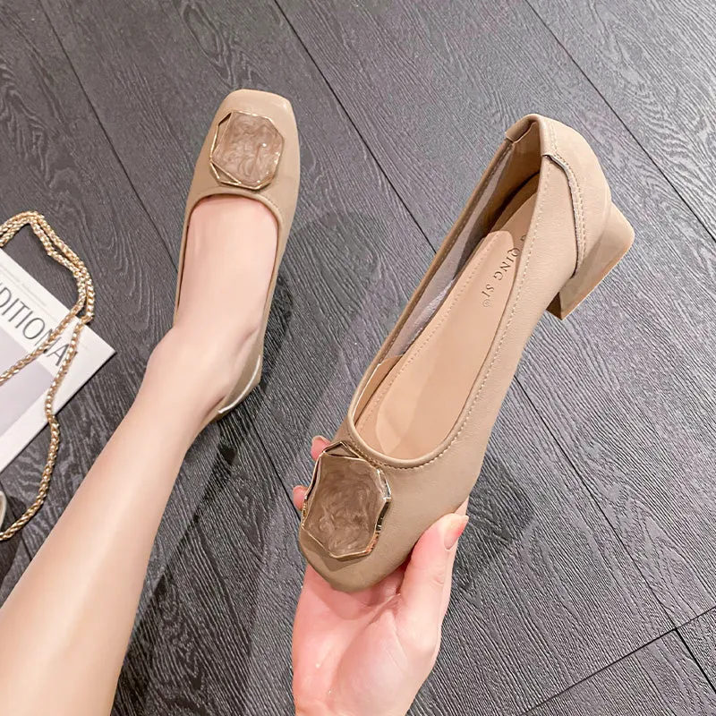 Women Fashion Casual Low Chunky Heel Pumps