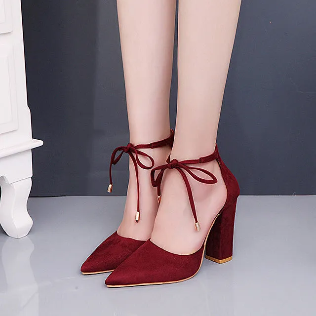 Women Heels New Women Pumps Shoes Suede Sexy High Heels Sandals Women Shoes Red Black Fashion Square Heel Pumps 43